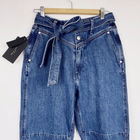 RAG & BONE Mia Yoke Straight Leg Jeans belts tie at waist clean Vincent wash 27 - Picture 3 of 12